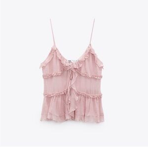 Zara Pink Sheer Ruffled Women's Top XS NWT